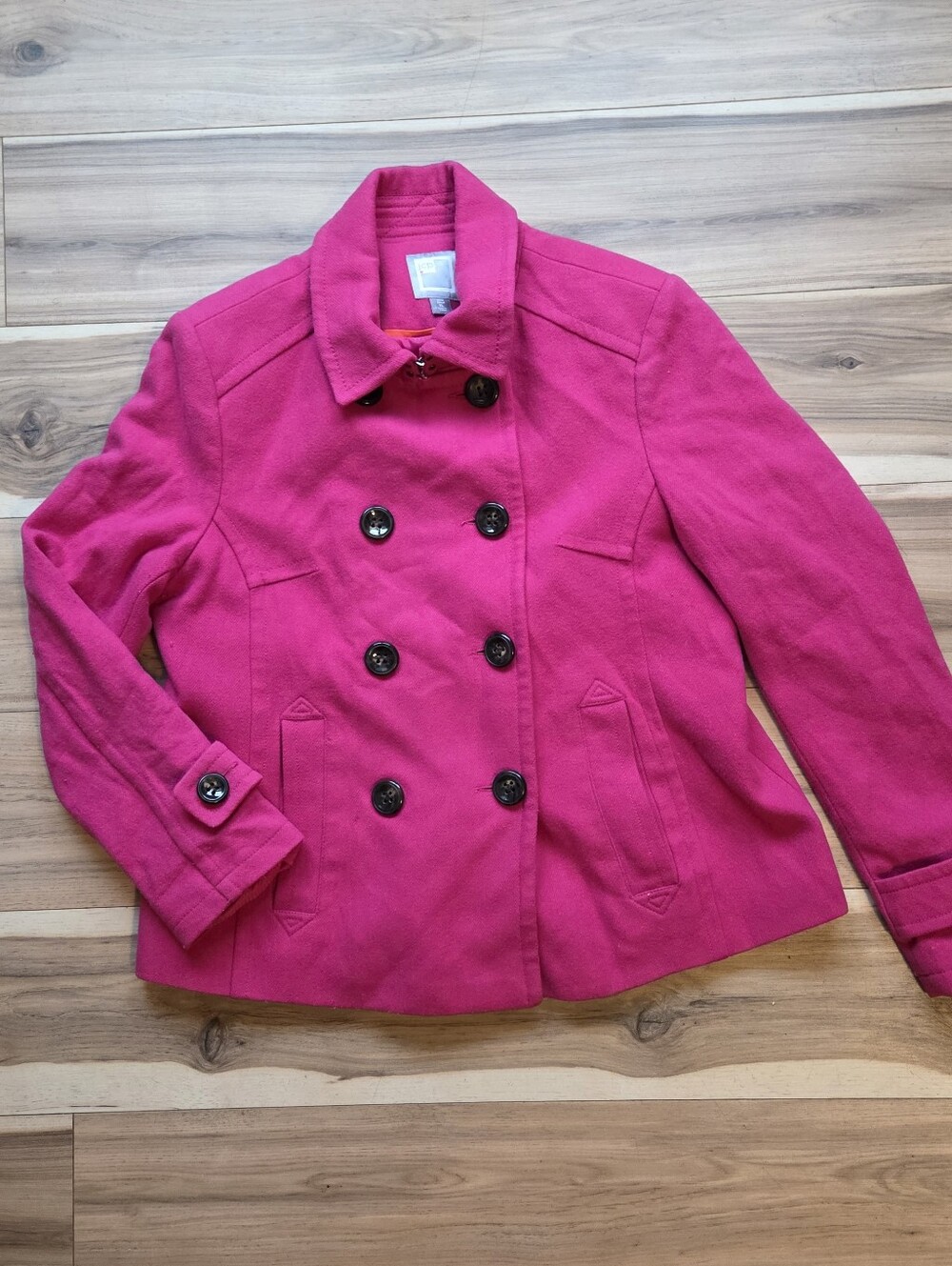 JCPenney Wool Blend Pink Pea Coat Double Breasted Jacket Women's Size XL
